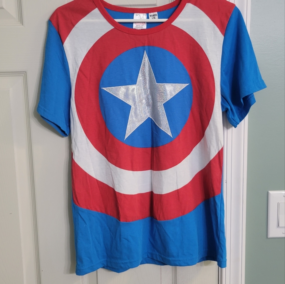 Captain America Shirt Womens Large Blue Red White Marvel Comics Adult Ladies L